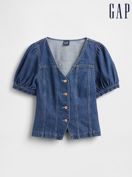 Gap Blue Denim Puff Sleeve Seamed Top (H66973) | £45