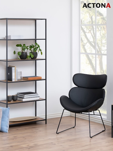Actona Black Oak Seaford Tall Metal Bookcase with 5 Oak Shelves (H67017) | £193