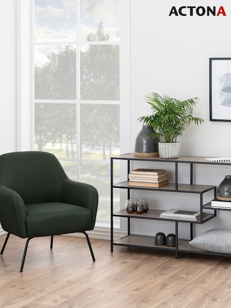 Actona Black Sonoma Oak Seaford Wide Metal Bookcase with 4 Black Shelves (H67025) | £124