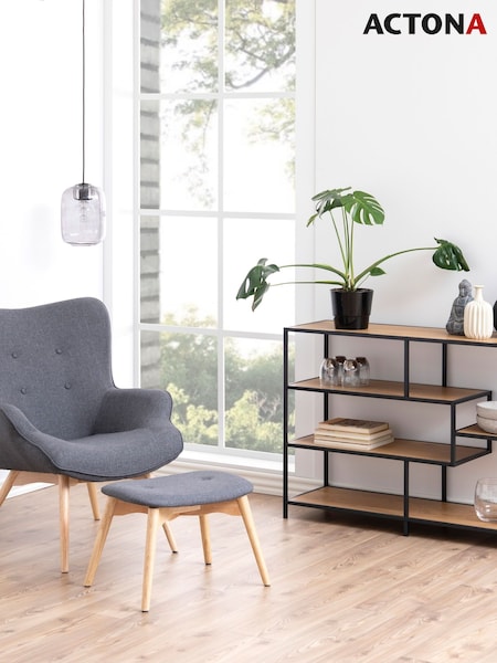 Actona Black Oak Seaford Wide Metal Bookcase with 4 Black Shelves (H67028) | £129