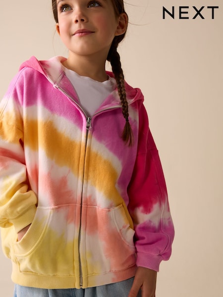 Pink Multi Tie Dye Zip Through Hoodie (3-16yrs) (H67114) | £14 - £19