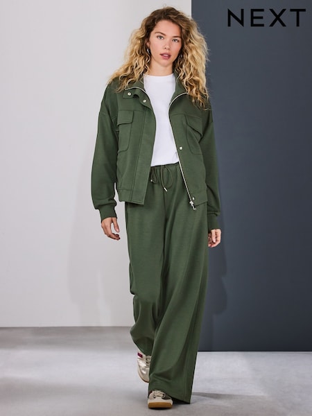 Khaki Green Slinky Supersoft Tie Front Wide Leg Trousers (H67120) | £36