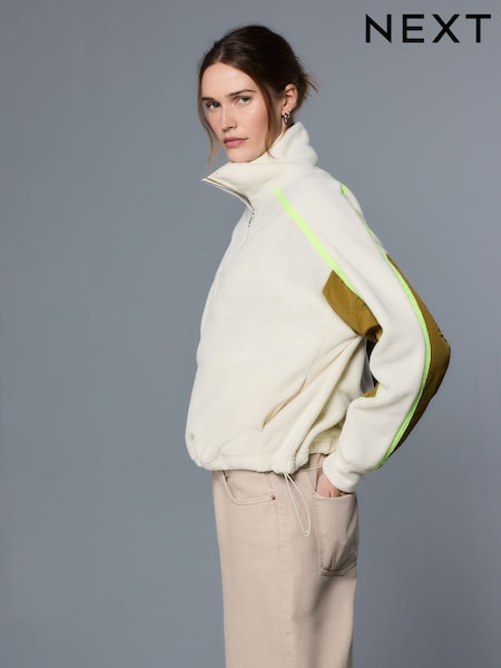 Ecru Half Zip Fleece with Colourblock Panels (H67145) | £36