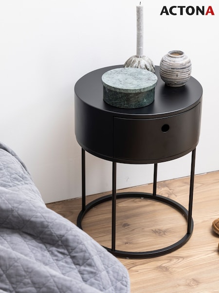 Actona Black Polo Round Bedside Table (H67190) | £111