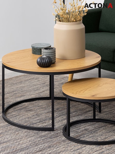 Actona Black  Oak Spiro Round Coffee Table Set (H67310) | £139