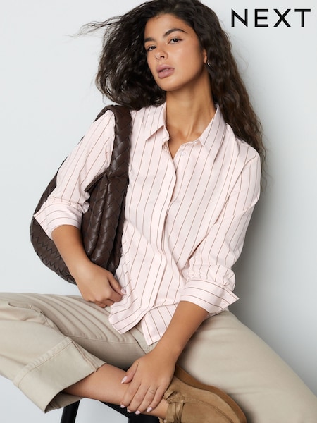 Pink/Brown Fitted Stretch Essential Long Sleeve Shirt (H67346) | £20