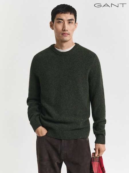 GANT Green Wool Blend Neppy Crew Neck Knit Jumper (H67499) | £145