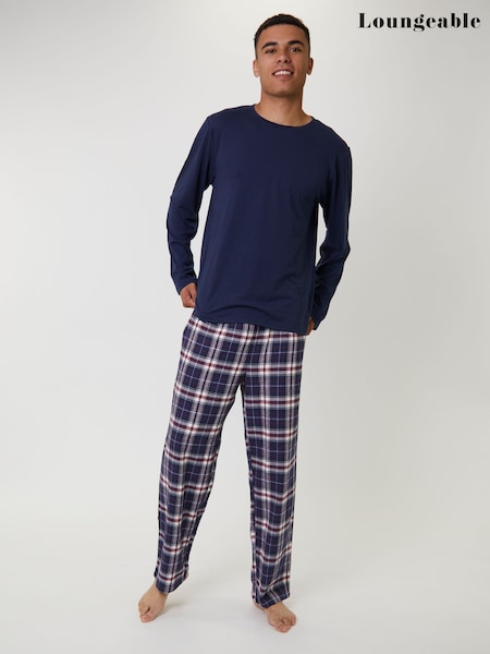 Loungeable Blue Long Sleeved Top And Traditonal Trouser Pyjamas Set (H67533) | £30