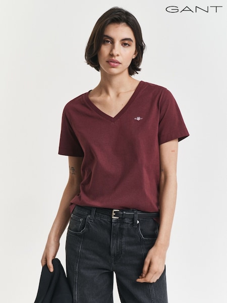 GANT Red V-Neck Shield T-Shirt (H67600) | £40