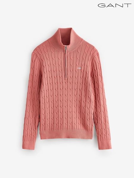 GANT Pink Stretch Cotton Cable Knit Half Zip Jumper (H67608) | £130