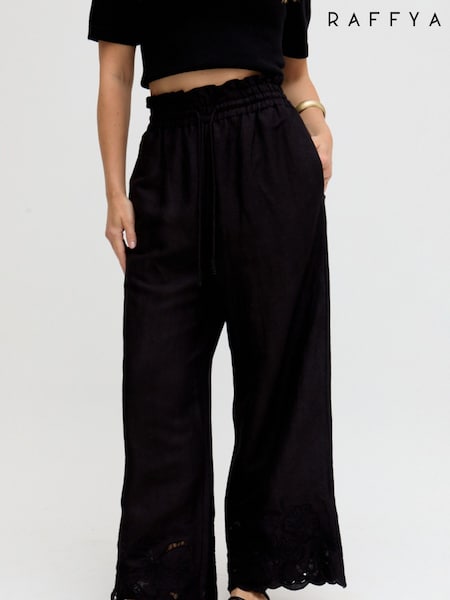 Raffya Black Laya Wide Leg Cutwork Trousers (H67617) | £95