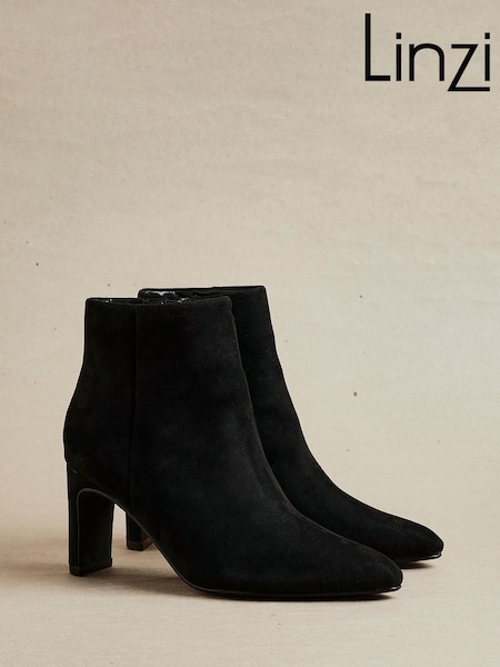 Linzi Black Alisha Point Toe Block Heeled Ankle Boots (H67697) | £45