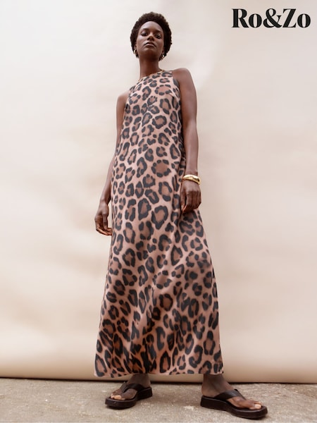 Ro&Zo Brown Leopard Print Midi Dress (H67711) | £99