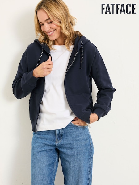 FatFace Flora Blue Navy Zip Through Hoodie (H67845) | £49.50