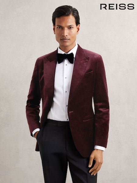 Reiss Bordeaux Apsara Single-Breasted Velvet Blazer Regular-Fit (H67862) | £298
