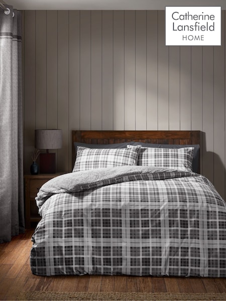 Catherine Lansfield Grey Cosy Sherpa Check Duvet Cover Set (H67927) | £20 - £37