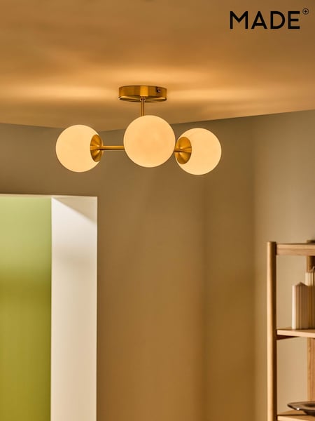 MADE.COM Brass/Opal Globe 3 Light Flush Ceiling (H67974) | £79