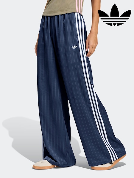 adidas Originals Blue/White Soccer Summer Satin Pinstripe Wide Leg Trousers (H68067) | £65