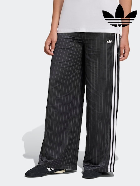 adidas Originals Black/White Soccer Summer Satin Pinstripe Wide Leg Trousers (H68068) | £65