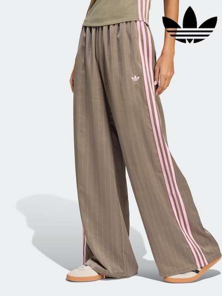 adidas Originals Green Soccer Summer Satin Pinstripe Wide Leg Trousers (H68069) | £65