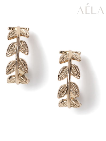 Aela Gold Tone Leaf Hoop Earrings (H68077) | £10.50