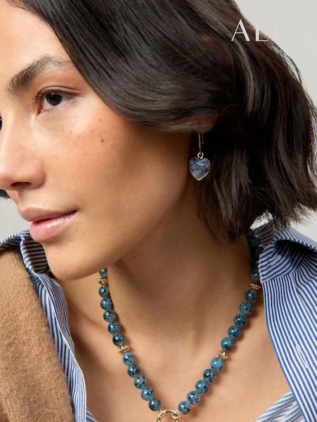 Aela Blue Stone Heart Drop Earrings (H68080) | £12.50