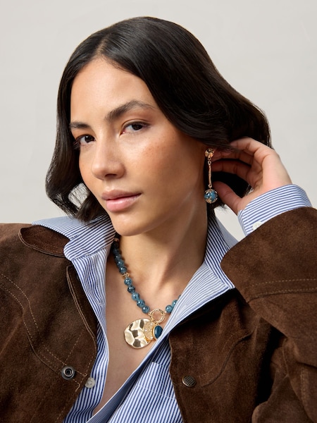 Aela Blue Natural Stone Stick Drop Earrings (H68082) | £14.50