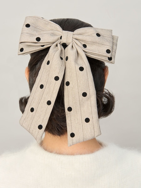 Aela Cream Tweed Polka Dot Hair Bow (H68105) | £12.50