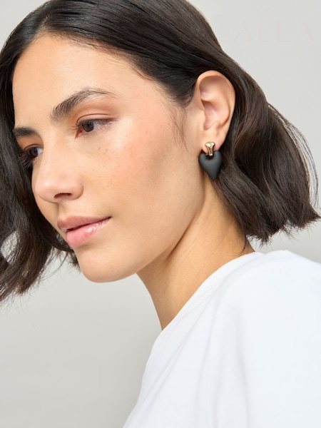 Aela Heart Drop Black Earrings (H68117) | £10.50