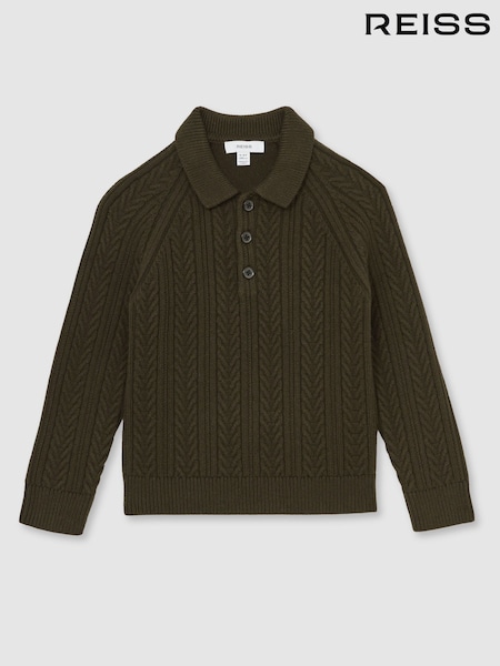 Reiss Dark Green Evesham 13-14 yrs Cable-Knit Jumper With Wool (H68154) | £50