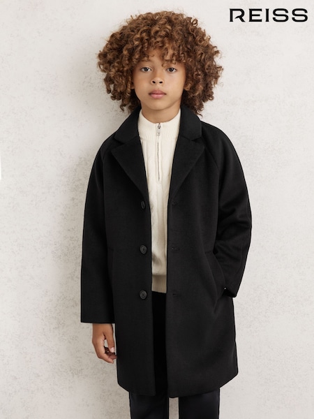 Reiss Black Wallace 3-9 yrs Wool-Blend Raglan-Sleeve Overcoat (H68165) | £98