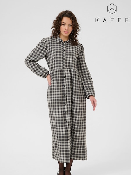 Kaffe KAelna Long Sleeve Checked Shirt Black Dress (H68206) | £80