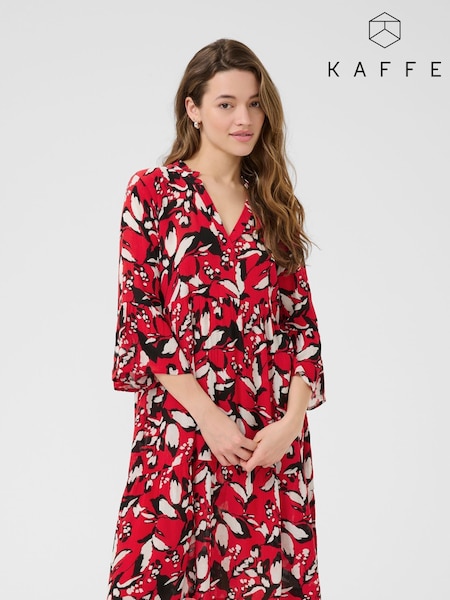 Kaffe Red KAhera Amber Printed Knee Length Dress (H68225) | £70