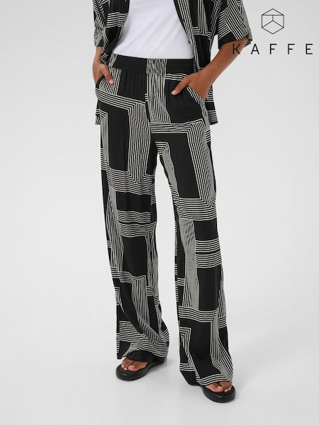 Kaffe KAdonny Elastic Waist Patterned Black Trousers (H68245) | £60