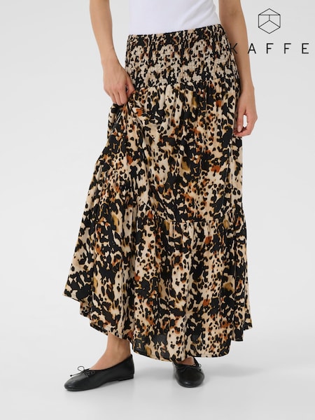 Kaffe Natural KAmaxi Smock Leopard Print Skirt (H68250) | £60