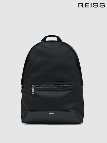 Reiss Black Allen Woven Zipped Backpack (H68284) | £98