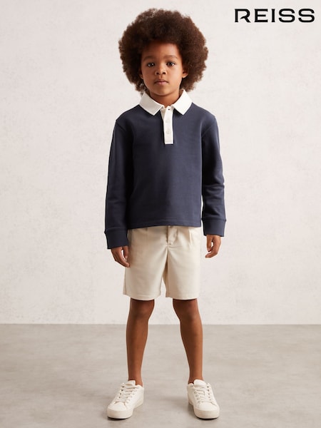 Reiss Navy/White Aidan Cotton Half-Button Rugby Polo Shirt (H68293) | £32