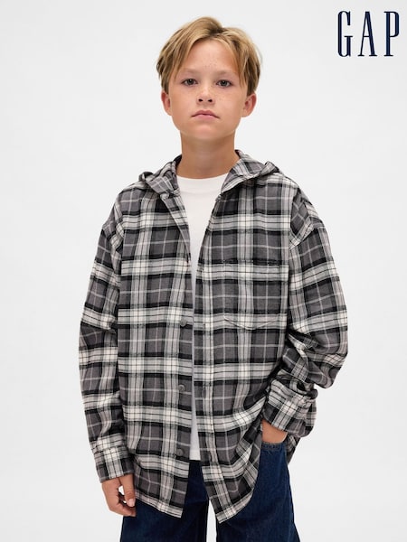 Gap Black Cotton Hooded Flannel Shirt (4-13yrs) (4-13yrs) (H68424) | £25