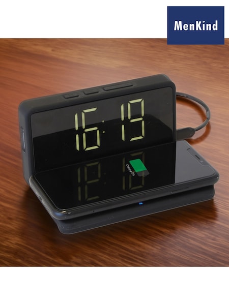 MenKind Black Wireless Phone Charging Alarm Clock (H68493) | £20