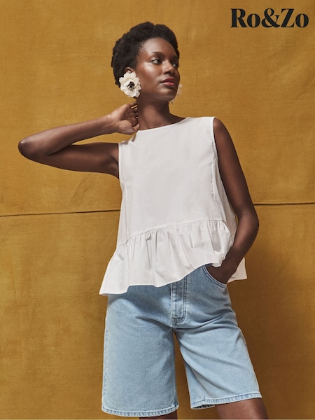 Ro&Zo White Frill Hem Cotton Top (H68570) | £59