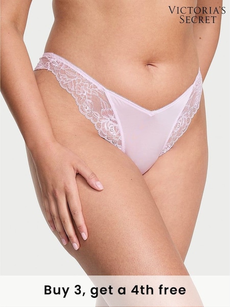 Victoria's Secret Light Hyacinth Purple Thong Rose Lace Trim Knickers (H68626) | £14