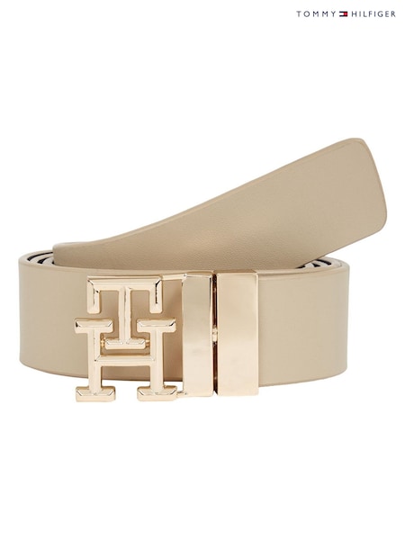 Tommy Hilfiger Cream Monogram Leather Belt (H68629) | £70
