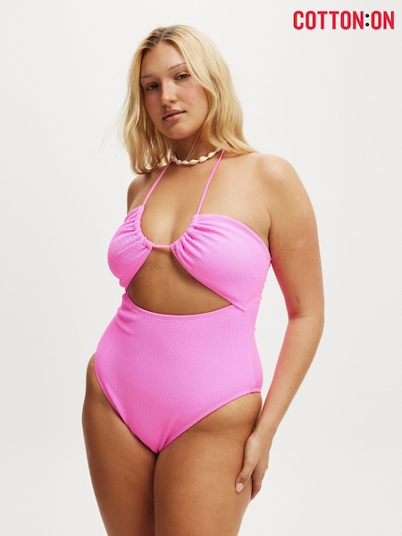 Cotton On Pink Gathered Halter Brazilian Swimsuit (H68673) | £0