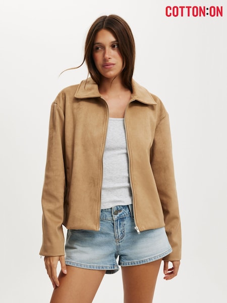 Cotton On Natural Drew Faux Suede Jacket (H68750) | £65