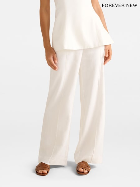 Forever New White Pure Linen Posey Wide Leg Trousers (H68793) | £70