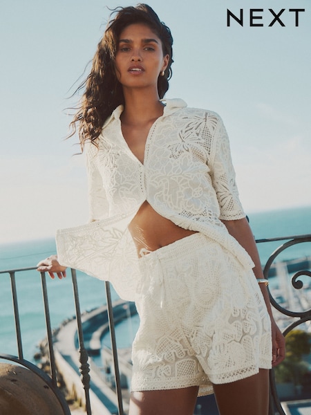 Ecru Crochet Tie Waist Shorts (H68851) | £38