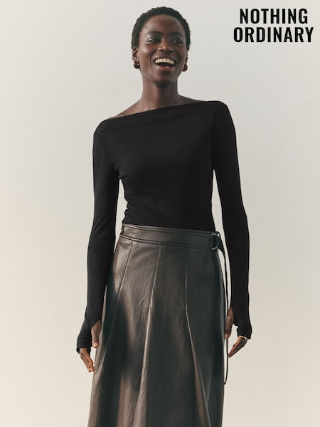 Nothing Ordinary Black Slash Neck Mesh Long Sleeve Top (H68876) | £39