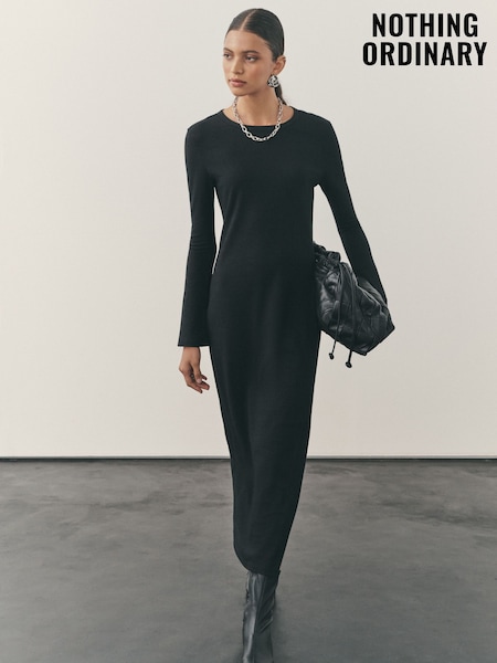 Nothing Ordinary Black Metallic Crew Neck Maxi Dress (H68901) | £89