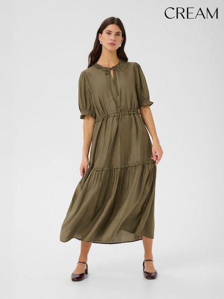 Cream CRLucia Tie Neck Short Sleeve Midi  Dress (H68947) | £100