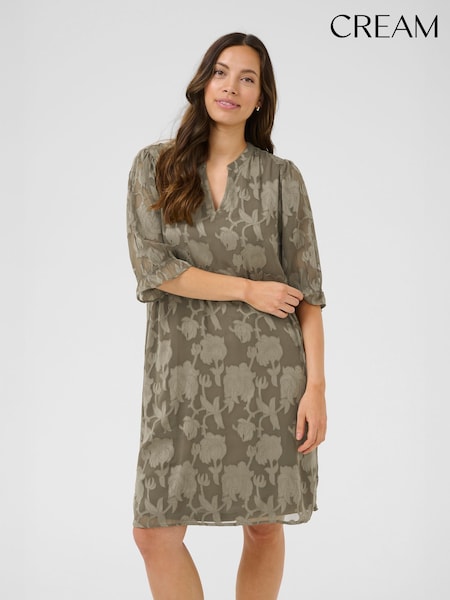 Cream CRYana V-Neck Knee Length Brown Dress (H68968) | £80